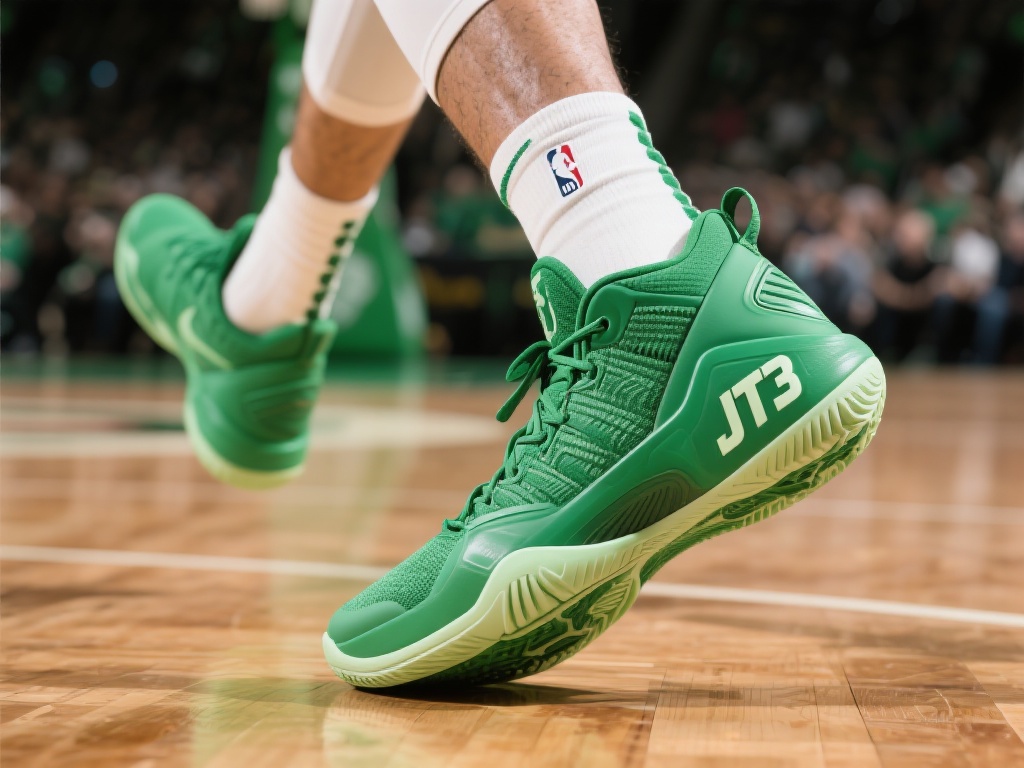 【球鞋特写】塔图姆绿色JT3闪耀赛场狂砍25分14板 绿色JT3主打轻量化设计,同时搭载最新版